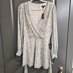 Express Floral Wrap Long Sleeve Romper Cream Blue NWT Size Small